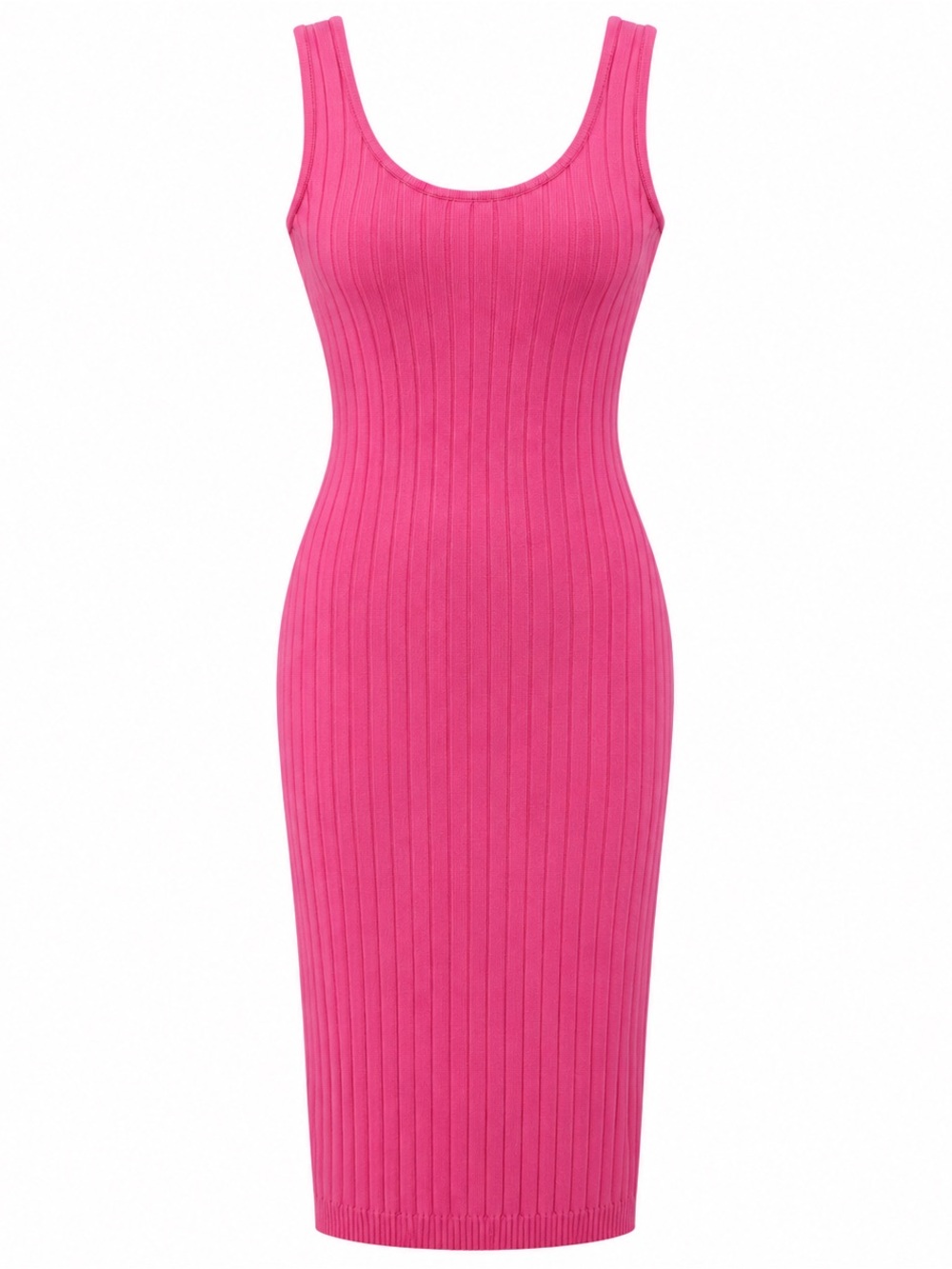 Almost Famous Hot Pink Ribbed Tank Midi Dress